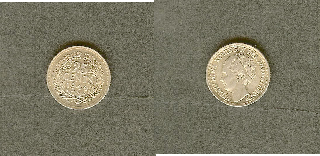 Netherlands 25 cents 1944P vUnc
